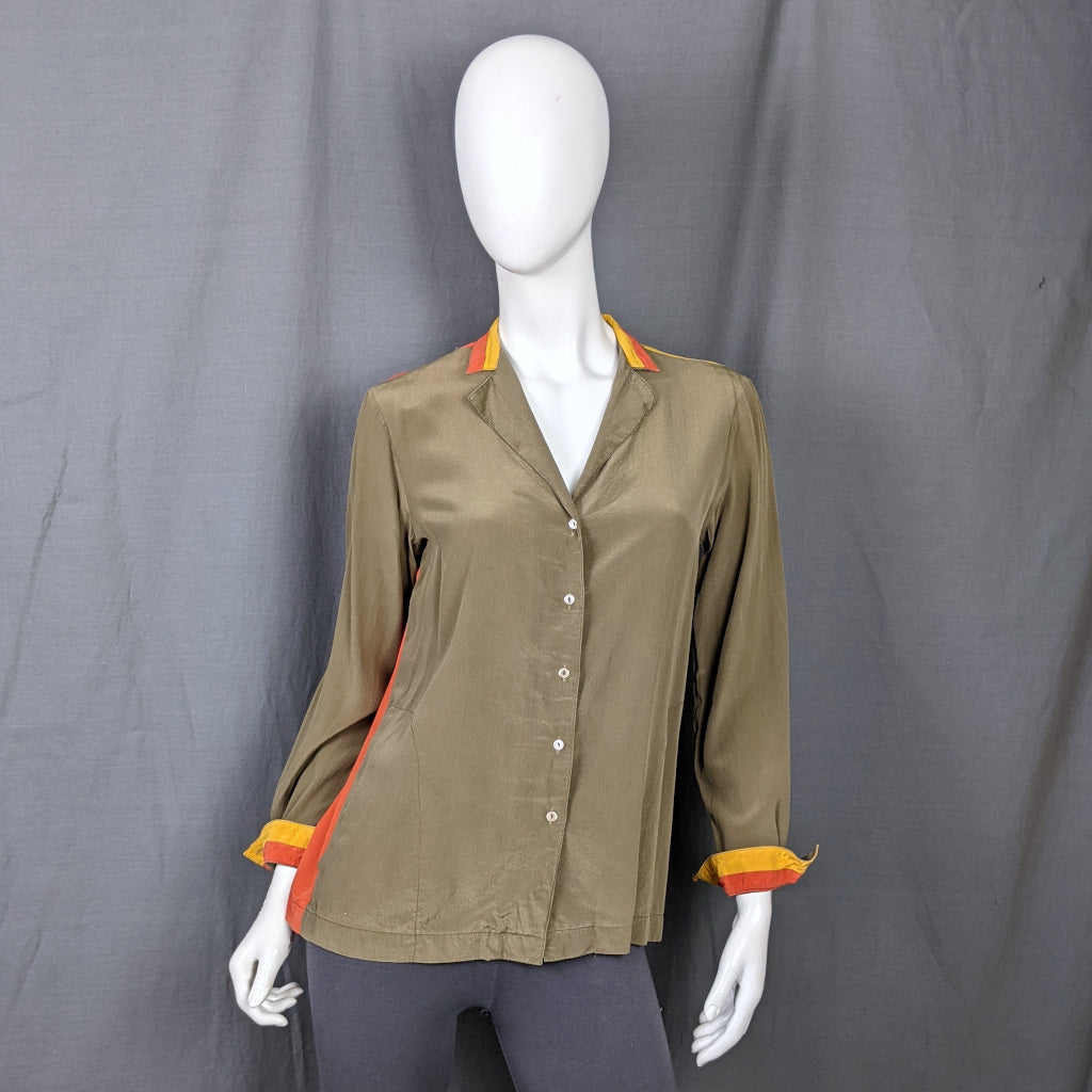 1980s Brown & Yellow Vintage Silk Shirt Dana