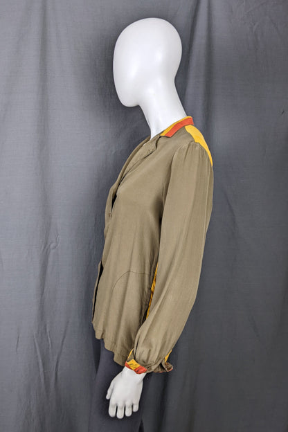 1980s Brown & Yellow Silk Shirt | Dana | M