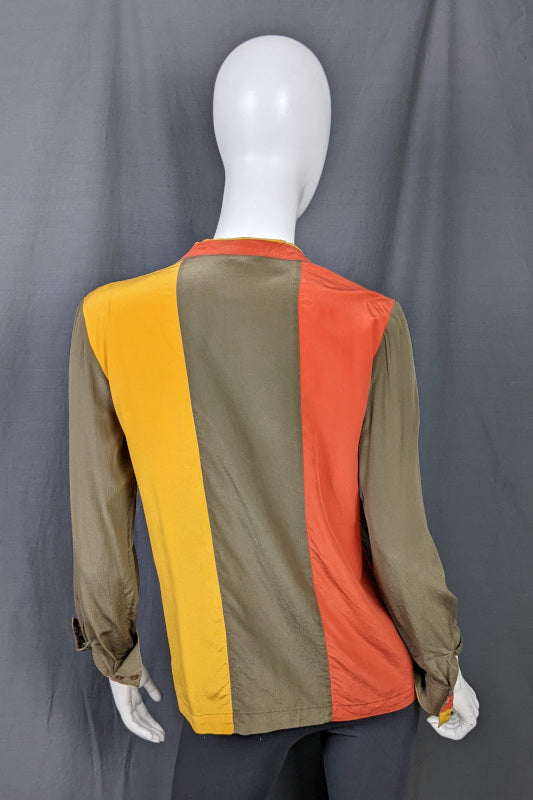 1980s Brown & Yellow Silk Shirt | Dana | M