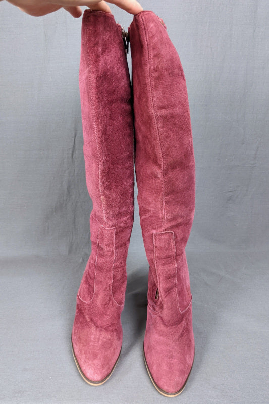 1970s Dusky Pink Suede Heeled Boots | Russell & Bromley | UK 6