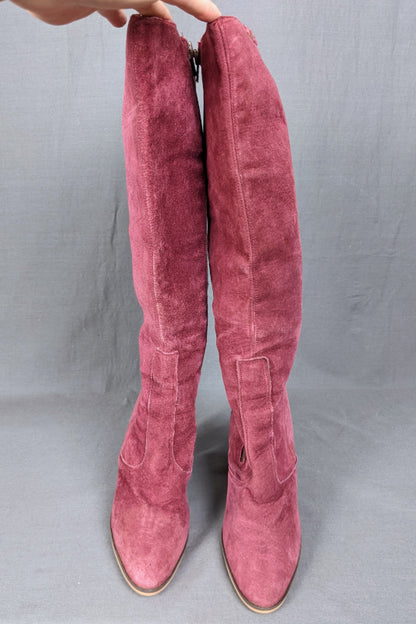 1970s Dusky Pink Suede Heeled Boots | Russell & Bromley | UK 6