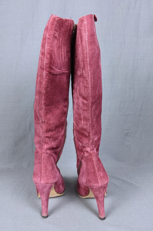 1970s Dusky Pink Suede Heeled Boots | Russell & Bromley | UK 6