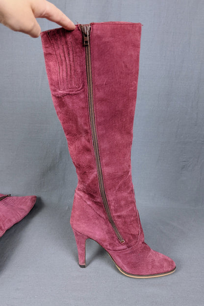 1970s Dusky Pink Suede Heeled Boots | Russell & Bromley | UK 6