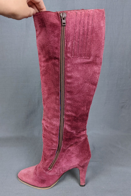1970s Dusky Pink Suede Heeled Boots | Russell & Bromley | UK 6