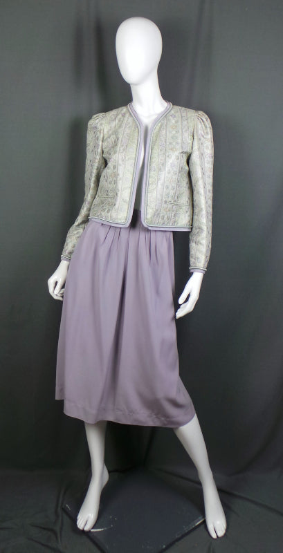 1980s Green and Lilac Vintage Skirt and Jacket | J.Tiktiner