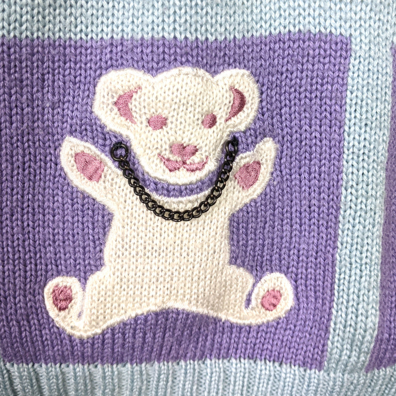 1980s Light Blue Beaded 'Teddy Bear' Jumper | 2XL