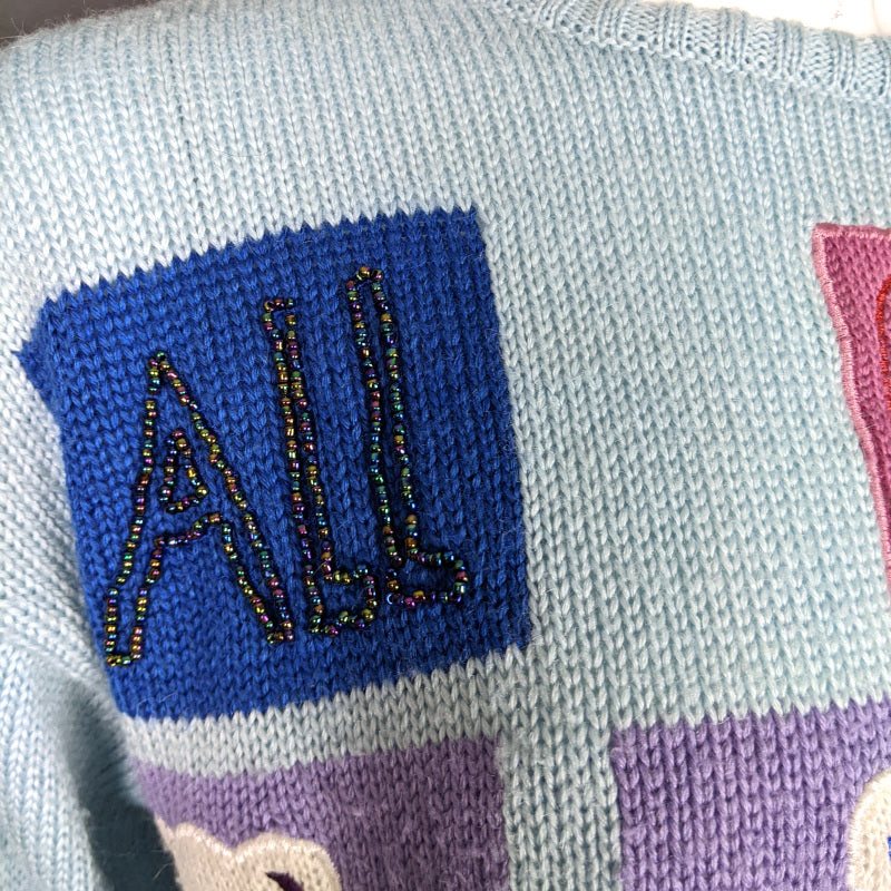 1980s Light Blue Beaded 'Teddy Bear' Jumper | 2XL