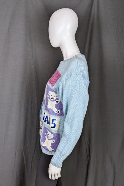 1980s Light Blue Beaded 'Teddy Bear' Jumper | 2XL