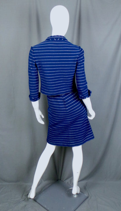 1960s Navy White Stripe Skirt Suit | XS
