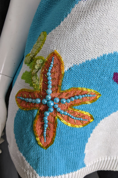 1990s Aqua Octopus & Starfish Beaded Jumper | 3XL