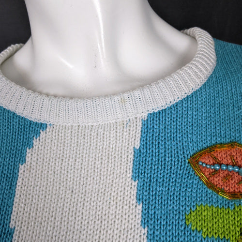 1990s Aqua Octopus & Starfish Beaded Jumper | 3XL