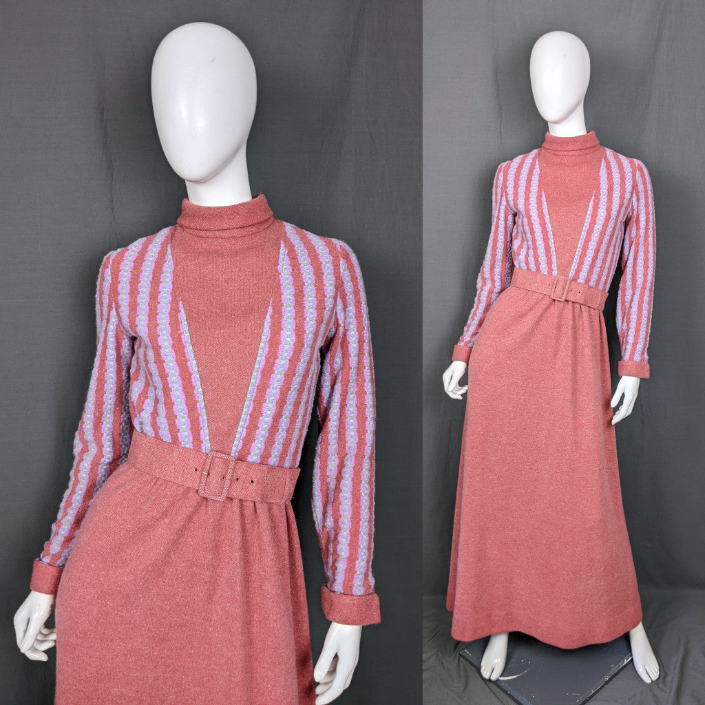 1960s Pink and Lilac Knitted Vintage Maxi Dress | Go To Town