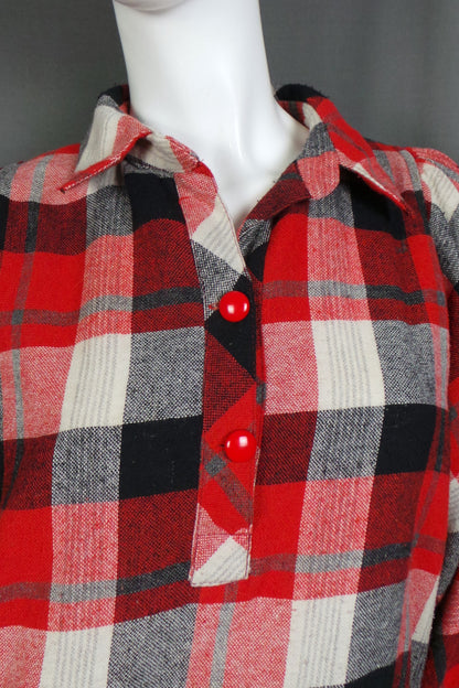1980s Red and Black Checked Wool Dress | M