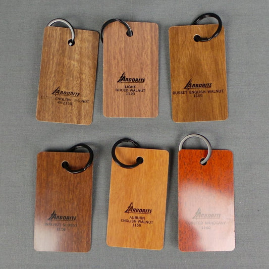 1960s Arborite Slice Wooden Small Keyrings, Red Colours