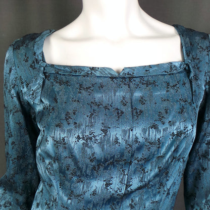 1940s Blue Brocade Bow Back Dress | Belmont Couture | S