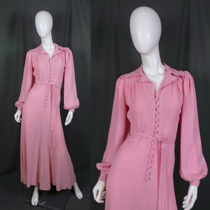 1970s Ossie Clark Pink Moss Crepe Vintage Dress | Radley
