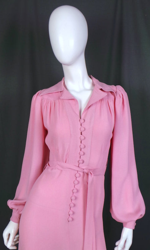 1970s Ossie Clark Pink Moss Crepe Dress | Radley | S