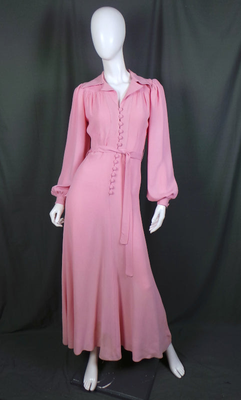 1970s Sugar Almond Moss Crepe Classic Ossie Clark Vintage Dress, for Radley