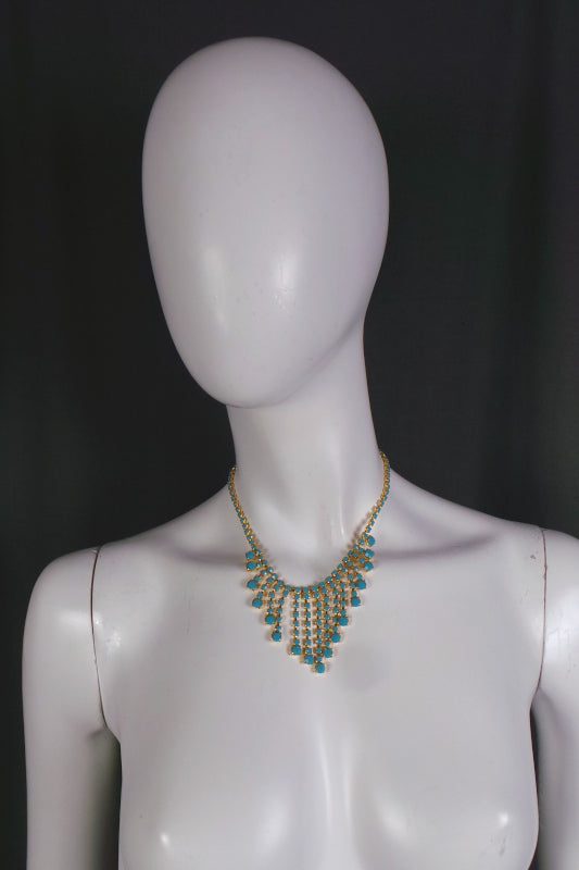 1980s Turquoise and Gold Waterfall Necklace
