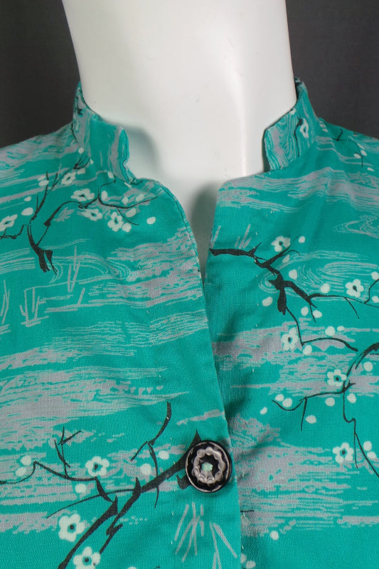1950s Aqua Blossom Eastern Style Jacket | L