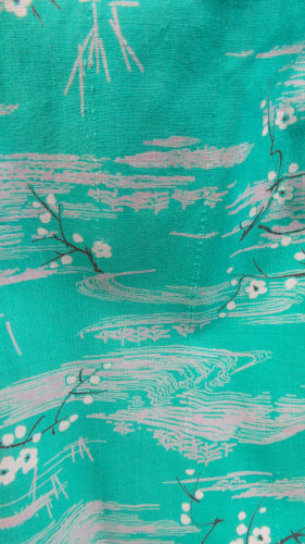1950s Aqua Blossom Print Skirt | 2XS