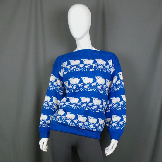 1980s Blue Sheep Knit Vintage Jumper