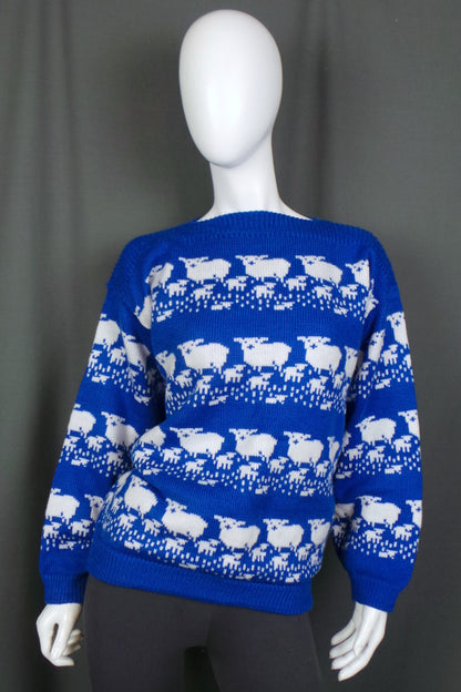 1980s Blue Sheep Knit Jumper | 4XL