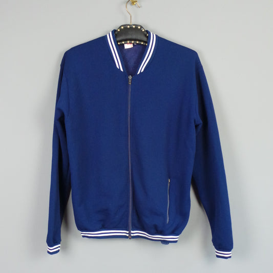 1970s Navy Blue Stripe Zip Vintage Sports Jacket