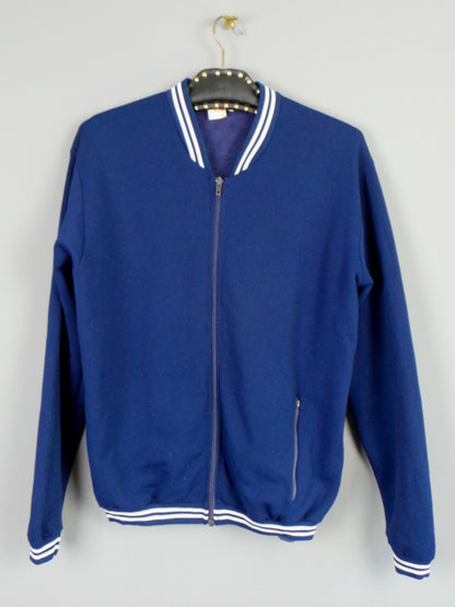 1970s Navy Blue Stripe Zip Sports Jacket | XL