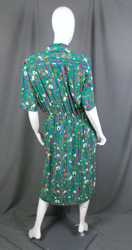 1980s Green Stripe Geo Shirt Dress | 4XL