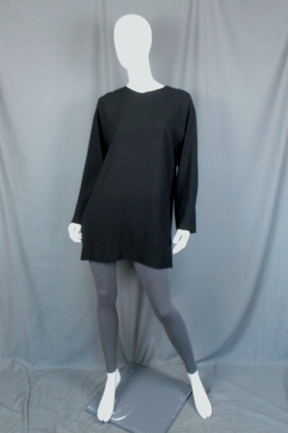 1980 Black Wool Crepe Button Back Tunic Top, by Jean Muir, 39in Bust