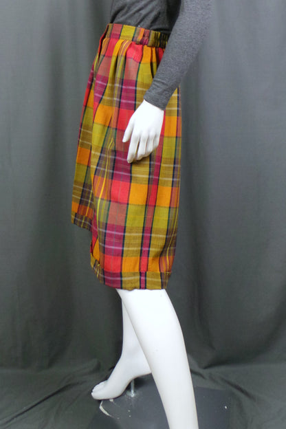 1980s Bright Citrus Checked Loose Shorts, 30in Waist