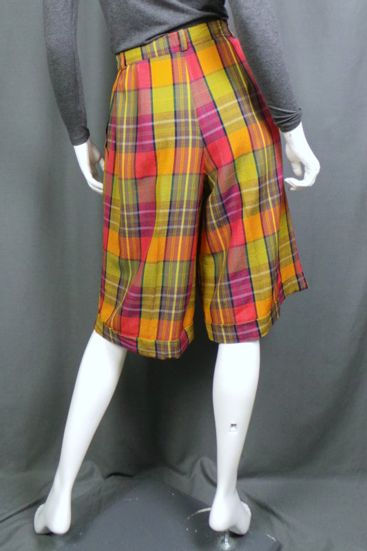 1980s Bright Citrus Checked Loose Shorts, 30in Waist