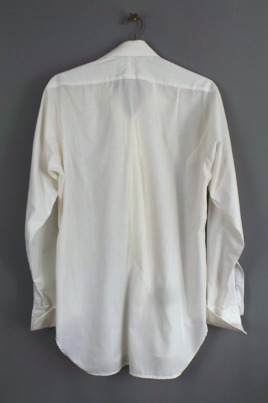 1970s White Double Cuff Shirt with Lace Frill Front, 46in Chest