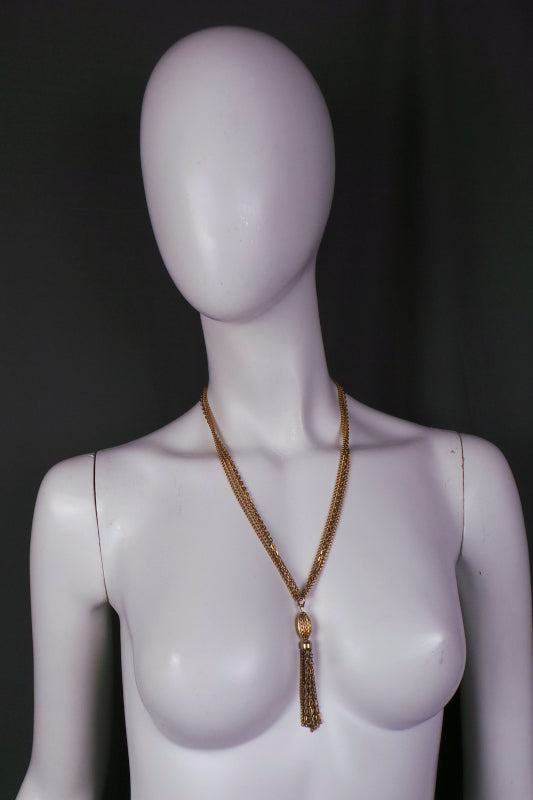 1970s Gold Three Chain Tassel Vintage Necklace