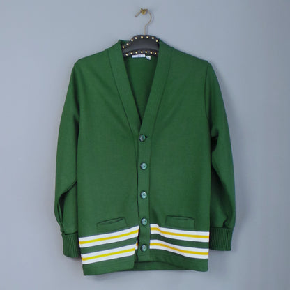 1980s Bottle Green and Yellow Stripe Vintage Varsity Cardigan