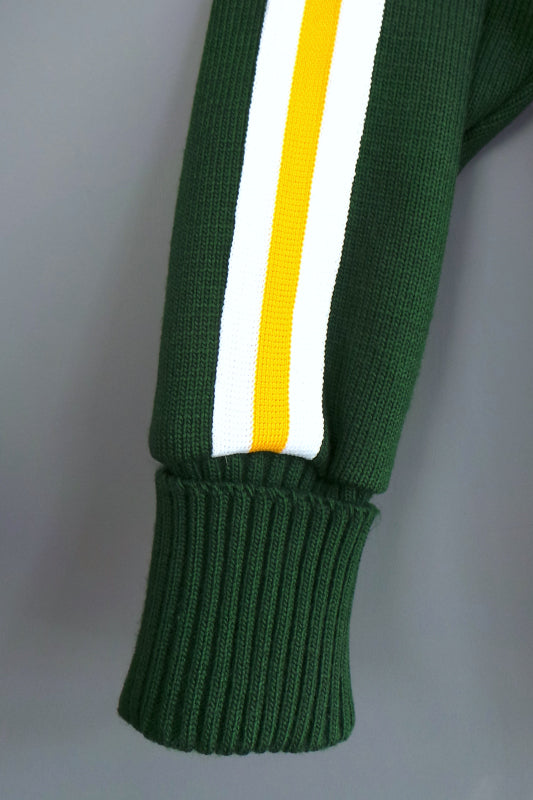 1980s Bottle Green and Yellow Stripe Varsity Cardigan, 38in Chest
