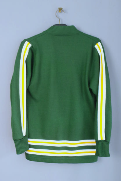 1980s Bottle Green and Yellow Stripe Varsity Cardigan, 38in Chest