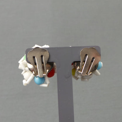 1950s Atomic Beaded Clip On Earrings