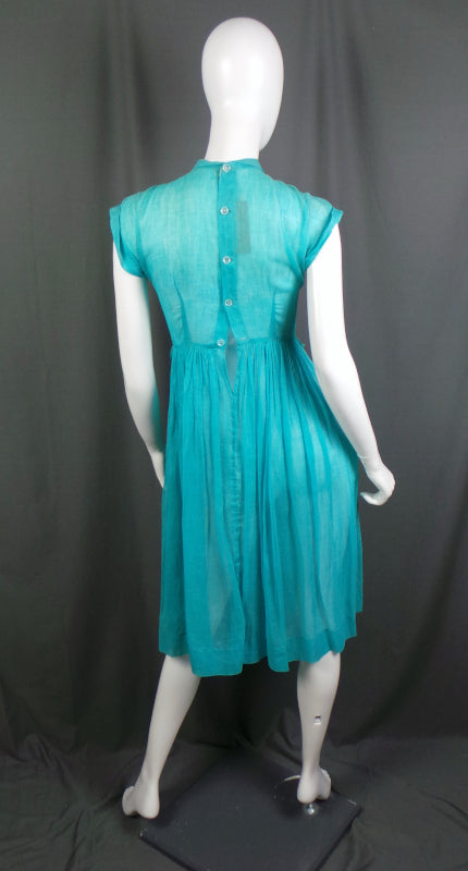 1950s Aqua Organza Sheer Vintage Dress | Debby Rose of California