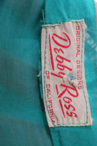 1950s Aqua Organza Sheer Dress | Debby Rose of California | S