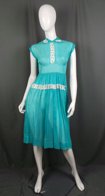 1950s Aqua Organza Sheer Vintage Dress | Debby Rose of California