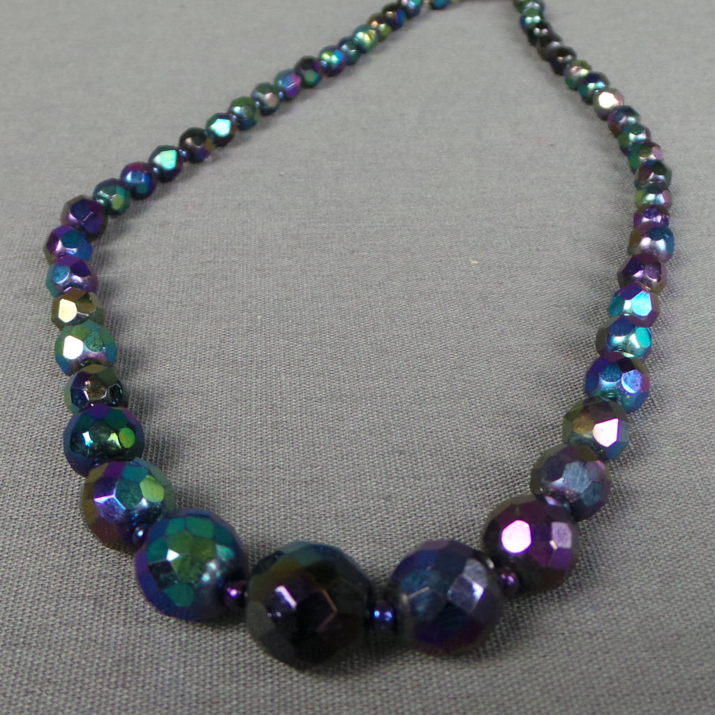 1950s Dark 'Oil Slick' Faceted Bead Necklace