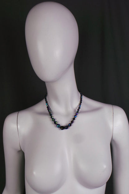 1950s Dark 'Oil Slick' Faceted Bead Necklace