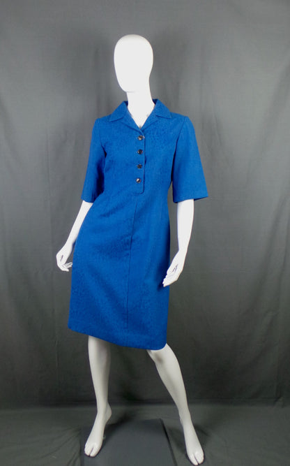 1950s Blue Dotty Textured Vintage Shirt Dress