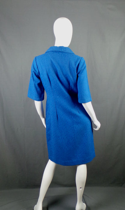 1950s Cobalt Blue Dotty Textured Shirt Dress, 39in Bust
