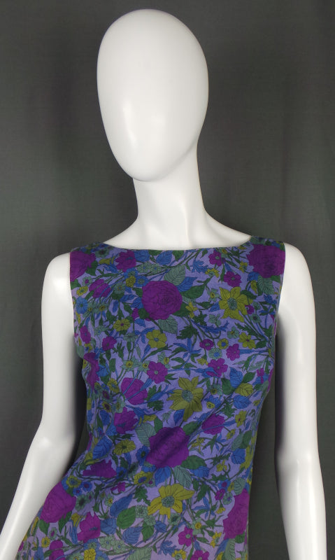 1960s Purple Wild Flower Shift Dress | Pat Albeck | Sambo | XS
