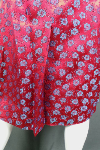 1950s Red Floral Brocade Dress | M