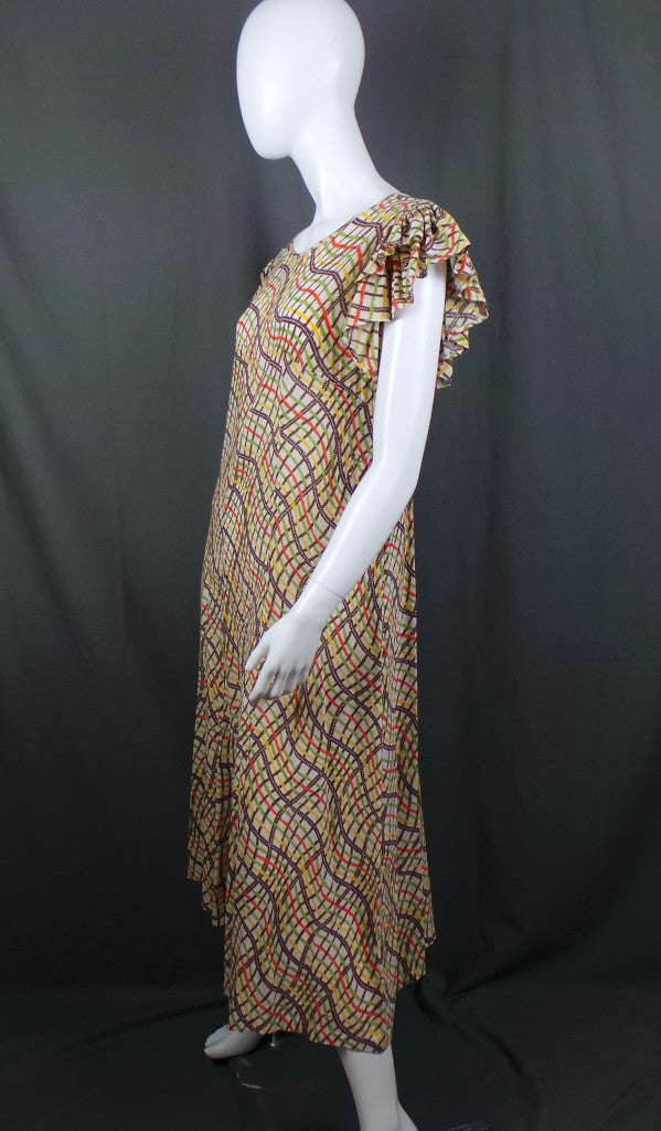 1930s Frill Sleeve Orange Loose Dress | S