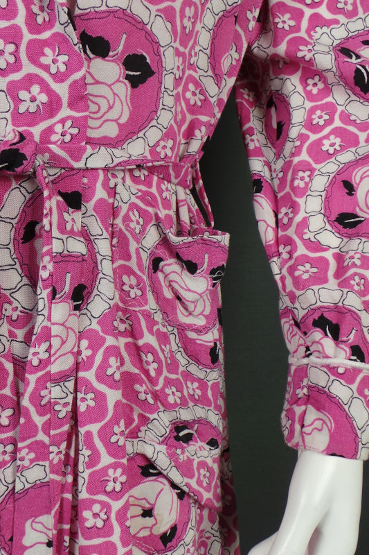 1950s Bubblegum Pink Rose Print Robe | St Michael | 2XL